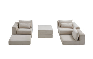 English Elm Upholstered Modular Floor Sectional Corduroy L Shaped Sofa with Five Accent Pillows Camel W3975S00041