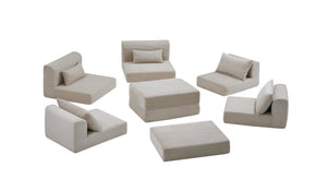 English Elm Upholstered Modular Floor Sectional Corduroy L Shaped Sofa with Five Accent Pillows Camel W3975S00041
