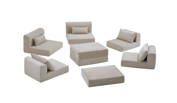 English Elm Upholstered Modular Floor Sectional Corduroy L Shaped Sofa with Five Accent Pillows Camel W3975S00041
