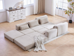English Elm Upholstered Modular Floor Sectional Corduroy L Shaped Sofa with Five Accent Pillows Camel W3975S00041