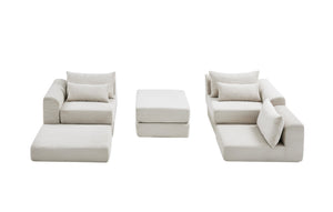 English Elm Upholstered Modular Floor Sectional Corduroy L Shaped Sofa with Five Accent Pillows White W3975S00042