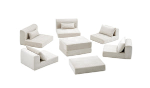 English Elm Upholstered Modular Floor Sectional Corduroy L Shaped Sofa with Five Accent Pillows White W3975S00042