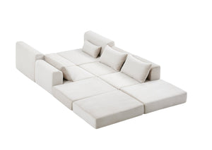 English Elm Upholstered Modular Floor Sectional Corduroy L Shaped Sofa with Five Accent Pillows White W3975S00042