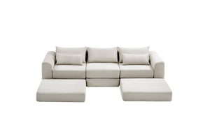 English Elm Upholstered Modular Floor Sectional Corduroy L Shaped Sofa with Five Accent Pillows White W3975S00042