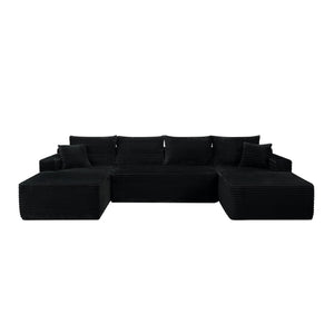 English Elm 134" Cloud Modular Sectional Plush Corduroy U-shape Deep Lounge Sofa for Living Room W3975S00049