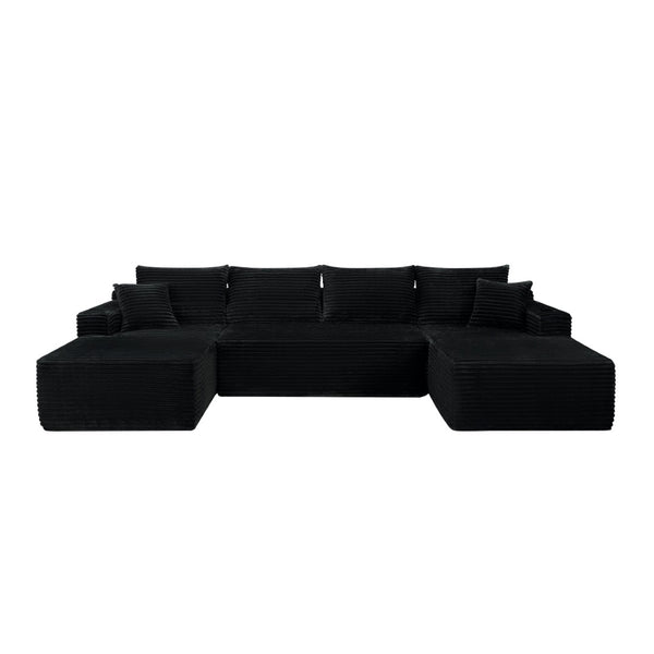 English Elm 134" Cloud Modular Sectional Plush Corduroy U-shape Deep Lounge Sofa for Living Room W3975S00049