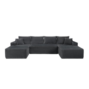 English Elm 134" Cloud Modular Sectional Plush Corduroy U-shape Deep Lounge Sofa for Living Room Grey W3975S00050