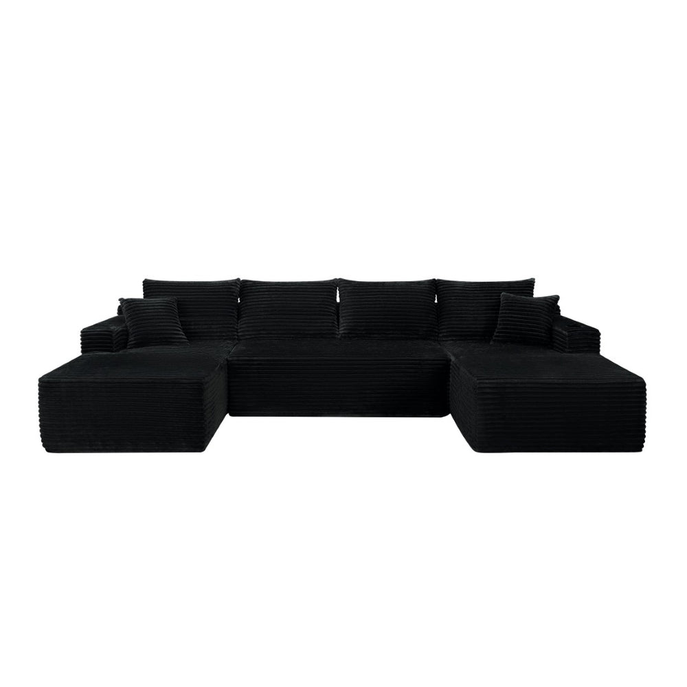 English Elm 126" U-shaped Modular Sectional Deep Plush Seating with Cup Holder for Living Room W3975S00064