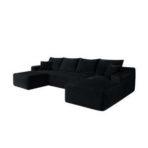 English Elm 126" U-shaped Modular Sectional Deep Plush Seating with Cup Holder for Living Room W3975S00064