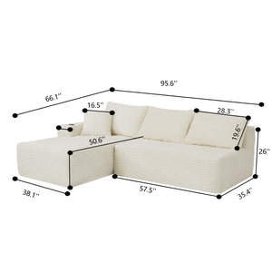 English Elm 96" Cloud Sectional Sofa Plush Corduroy Upholstery L-chaise No Assembly Living Room Black W3975S00072