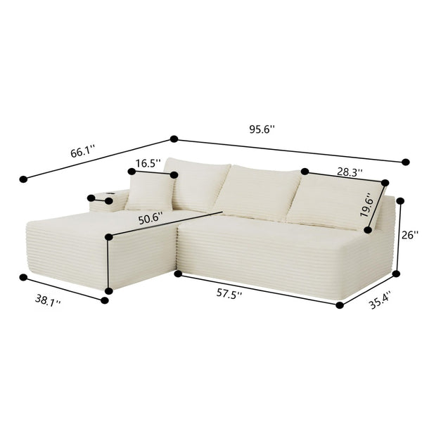 English Elm 96" Cloud Sectional Sofa Plush Corduroy Upholstery L-chaise No Assembly Living Room Black W3975S00072