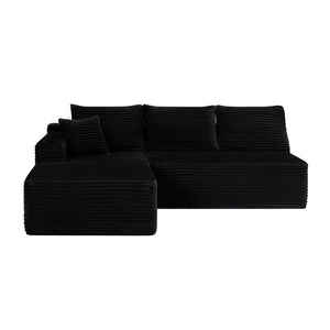 English Elm 96" Cloud Sectional Sofa Plush Corduroy Upholstery L-chaise No Assembly Living Room Black W3975S00072