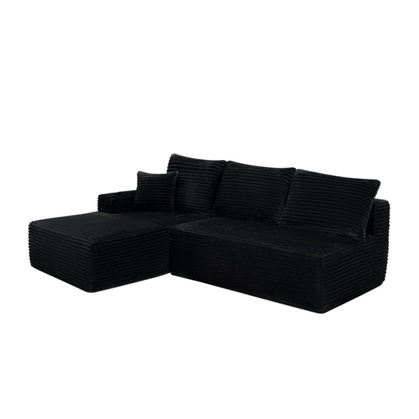English Elm 96" Cloud Sectional Sofa Plush Corduroy Upholstery L-chaise No Assembly Living Room Black W3975S00072