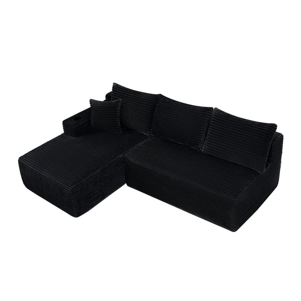 English Elm 96" Cloud Sectional Sofa Plush Corduroy Upholstery L-chaise No Assembly Living Room Black W3975S00072