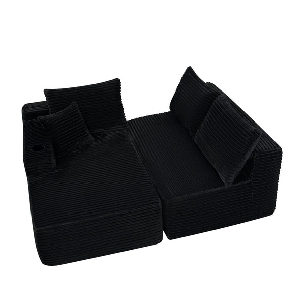 English Elm 96" Cloud Sectional Sofa Plush Corduroy Upholstery L-chaise No Assembly Living Room Black W3975S00072