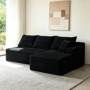 English Elm 96" Cloud Sectional Sofa Plush Corduroy L-shaped Chaise No Assembly Living Room W3975S00073