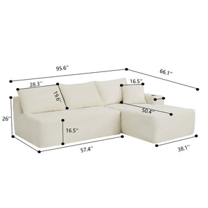 English Elm 96" Cloud Sectional Sofa Plush Corduroy L-shaped Chaise No Assembly Living Room W3975S00073