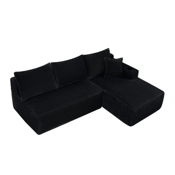 English Elm 96" Cloud Sectional Sofa Plush Corduroy L-shaped Chaise No Assembly Living Room W3975S00073