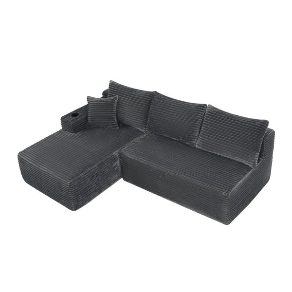 English Elm 96" Cloud Sectional Sofa Plush Corduroy Upholstery L-chaise No Assembly Living Room W3975S00074