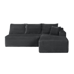 English Elm 96" Cloud Sectional Sofa Plush Corduroy Upholstery L-chaise No Assembly Living Room Grey W3975S00075