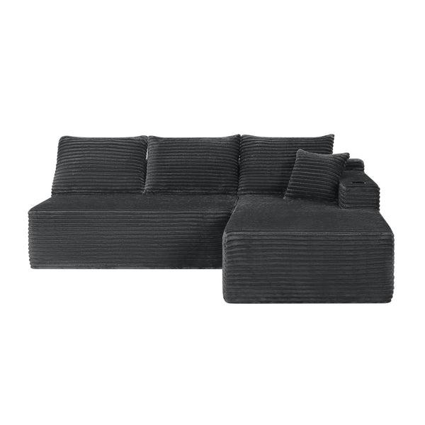 English Elm 96" Cloud Sectional Sofa Plush Corduroy Upholstery L-chaise No Assembly Living Room Grey W3975S00075