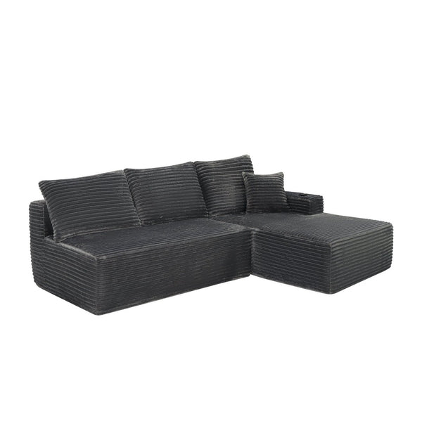 English Elm 96" Cloud Sectional Sofa Plush Corduroy Upholstery L-chaise No Assembly Living Room Grey W3975S00075