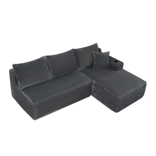 English Elm 96" Cloud Sectional Sofa Plush Corduroy Upholstery L-chaise No Assembly Living Room Grey W3975S00075