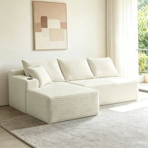 English Elm 96" Cloud Sectional Sofa Plush Corduroy Upholstery L-chaise No Assembly Living Room Beige - A W3975S00076