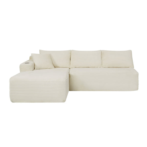 English Elm 96" Cloud Sectional Sofa Plush Corduroy Upholstery L-chaise No Assembly Living Room Beige - A W3975S00076
