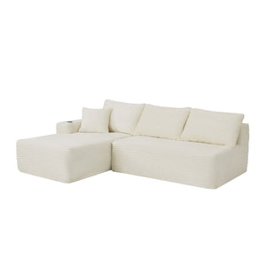 English Elm 96" Cloud Sectional Sofa Plush Corduroy Upholstery L-chaise No Assembly Living Room Beige - A W3975S00076