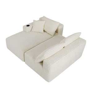 English Elm 96" Cloud Sectional Sofa Plush Corduroy Upholstery L-chaise No Assembly Living Room Beige - A W3975S00076