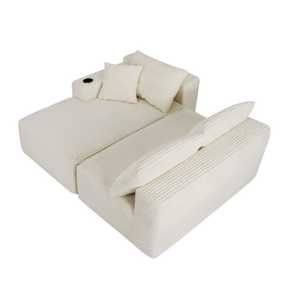English Elm 96" Cloud Sectional Sofa Plush Corduroy Upholstery L-chaise No Assembly Living Room Beige - A W3975S00076