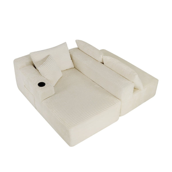 English Elm 96" Cloud Sectional Sofa Plush Corduroy Upholstery L-chaise No Assembly Living Room Beige - A W3975S00076
