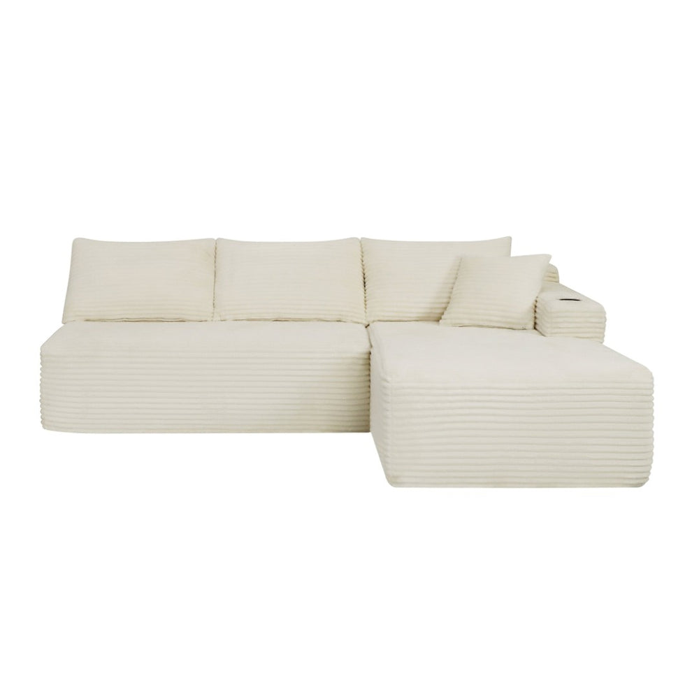 English Elm 96" Cloud Sectional Sofa Plush Corduroy Upholstery L-chaise No Assembly Living Room Beige - B W3975S00077