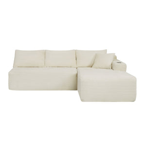 English Elm 96" Cloud Sectional Sofa Plush Corduroy Upholstery L-chaise No Assembly Living Room Beige - B W3975S00077