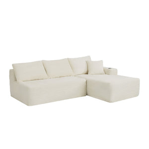 English Elm 96" Cloud Sectional Sofa Plush Corduroy Upholstery L-chaise No Assembly Living Room Beige - B W3975S00077
