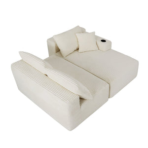 English Elm 96" Cloud Sectional Sofa Plush Corduroy Upholstery L-chaise No Assembly Living Room Beige - B W3975S00077