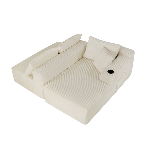 English Elm 96" Cloud Sectional Sofa Plush Corduroy Upholstery L-chaise No Assembly Living Room Beige - B W3975S00077