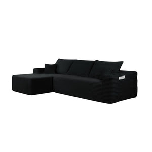 English Elm 108" Cloud Modular Sectional Corduroy Couch Deep Lounge Seating with Built-in Pockets Black Left W3975S00084