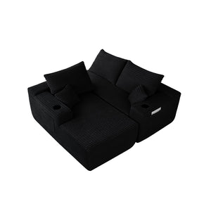 English Elm 108" Cloud Modular Sectional Corduroy Couch Deep Lounge Seating with Built-in Pockets Black Left W3975S00084