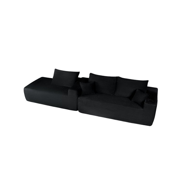 English Elm 108" Cloud Modular Sectional Corduroy Couch Deep Lounge Seating with Built-in Pockets Black Left W3975S00084
