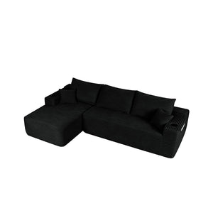 English Elm 108" Cloud Modular Sectional Corduroy Couch Deep Lounge Seating with Built-in Pockets Black Left W3975S00084