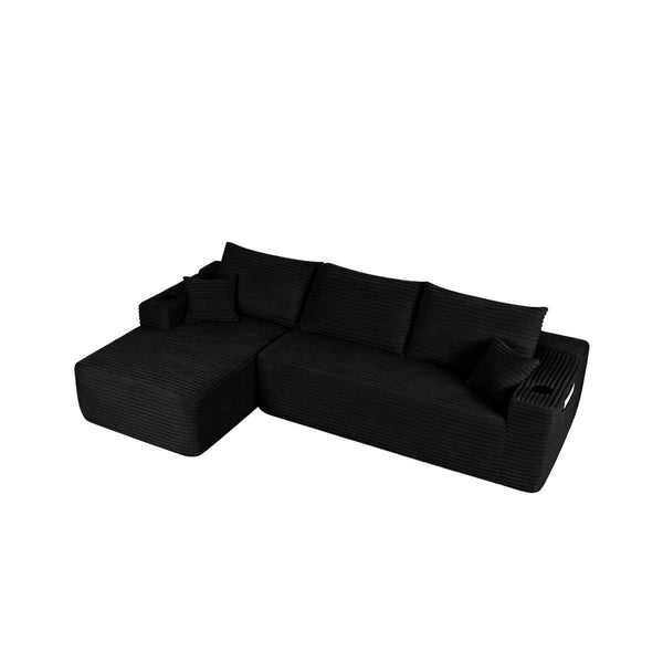 English Elm 108" Cloud Modular Sectional Corduroy Couch Deep Lounge Seating with Built-in Pockets Black Left W3975S00084
