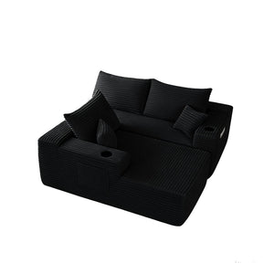 English Elm 108" Cloud Modular Sectional Corduroy Couch Deep Lounge Seating with Built-in Pockets Black Left W3975S00084