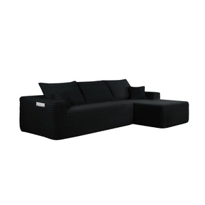English Elm 108" Cloud Modular Sectional Corduroy Couch Deep Lounge Seating with Built-in Pockets Black Right W3975S00085