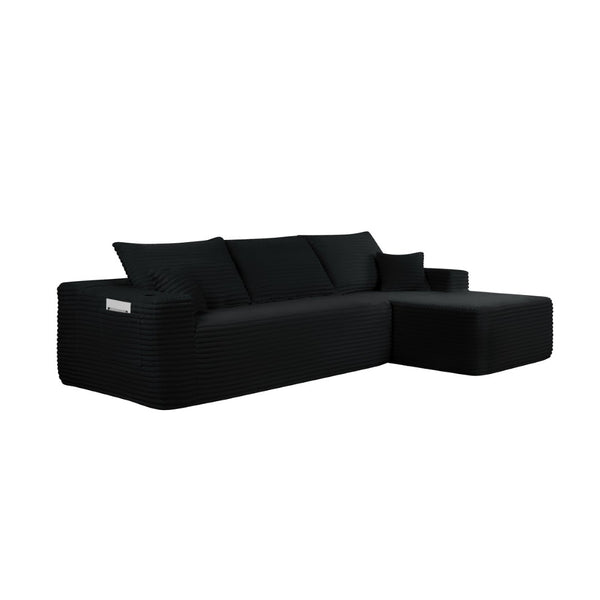 English Elm 108" Cloud Modular Sectional Corduroy Couch Deep Lounge Seating with Built-in Pockets Black Right W3975S00085