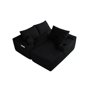 English Elm 108" Cloud Modular Sectional Corduroy Couch Deep Lounge Seating with Built-in Pockets Black Right W3975S00085