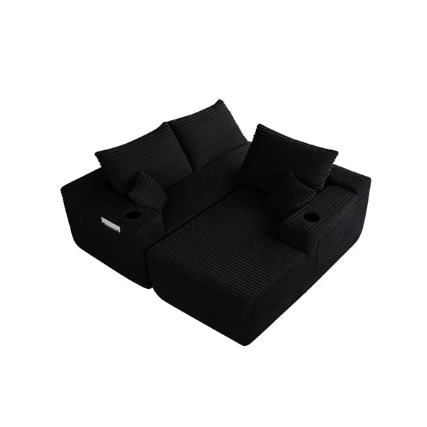 English Elm 108" Cloud Modular Sectional Corduroy Couch Deep Lounge Seating with Built-in Pockets Black Right W3975S00085