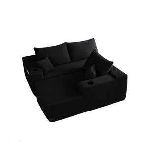 English Elm 108" Cloud Modular Sectional Corduroy Couch Deep Lounge Seating with Built-in Pockets Black Right W3975S00085