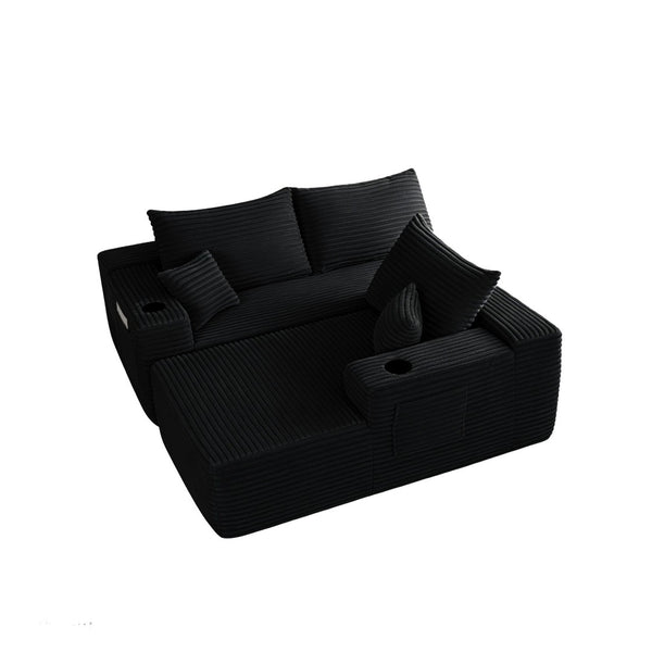 English Elm 108" Cloud Modular Sectional Corduroy Couch Deep Lounge Seating with Built-in Pockets Black Right W3975S00085